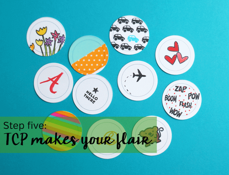 Make your own custom flair buttons with your artwork, stamps, washi, photos, and more @ TheCraftyPickle.com